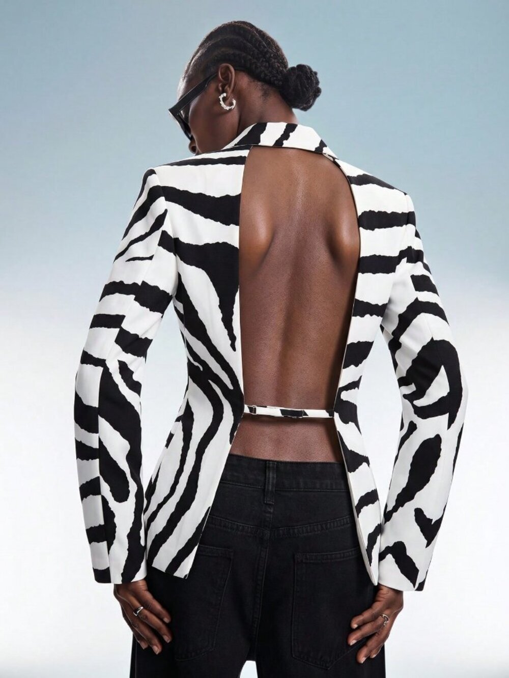 Multicolor Sexy Women's Zebra Print Backless Blazer
